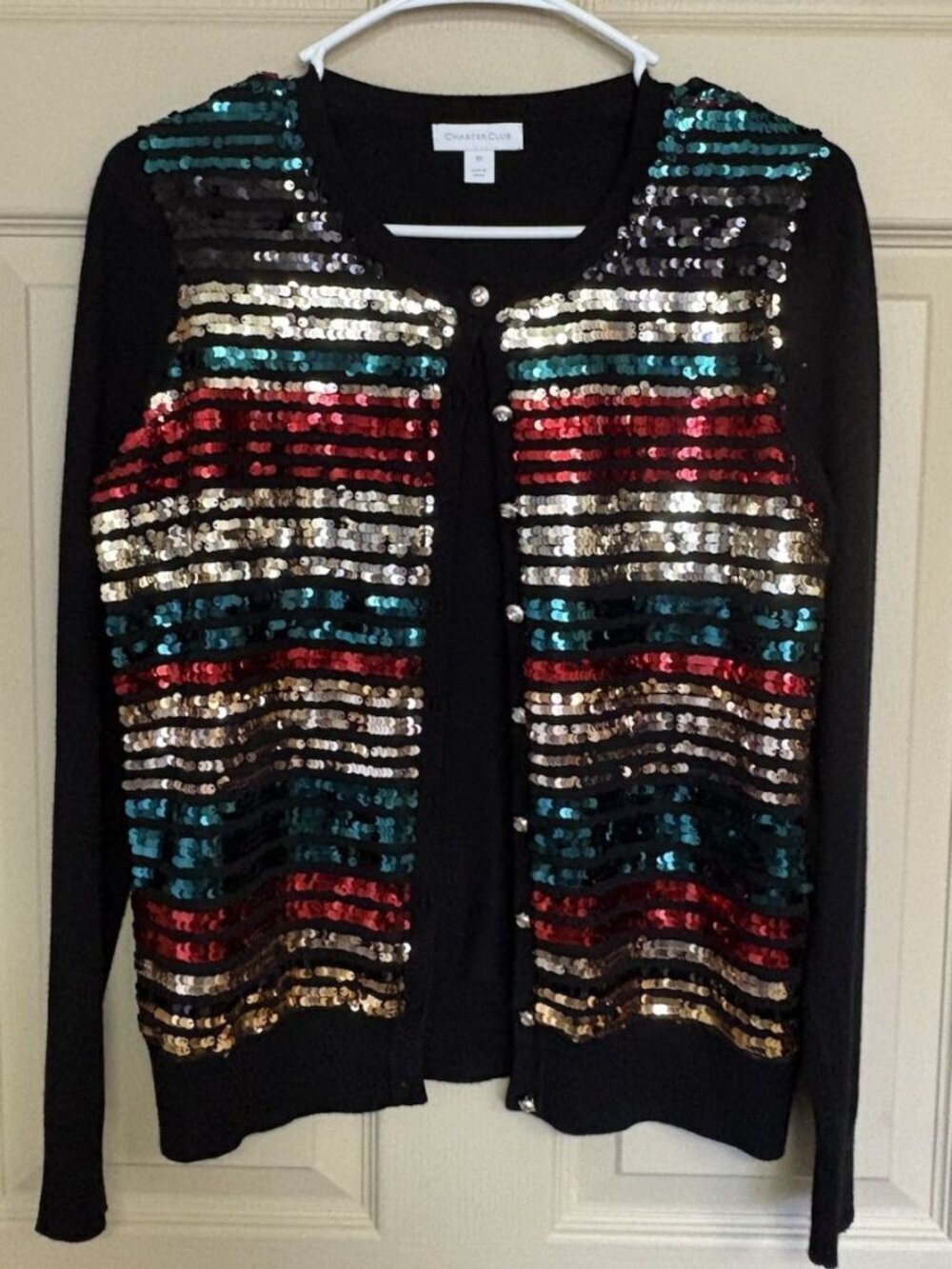 CHARTER CLUB Sequin-Embellished Front Cardigan Sweater, Ladies Size XS
